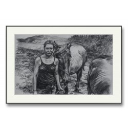Fata cu calul -  grafică, cărbune pe hârtie, artist Björn Reinhardt  